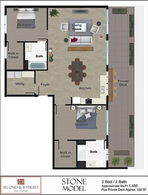 Stone 2 bedroom 2 bath penthouse floorplan
